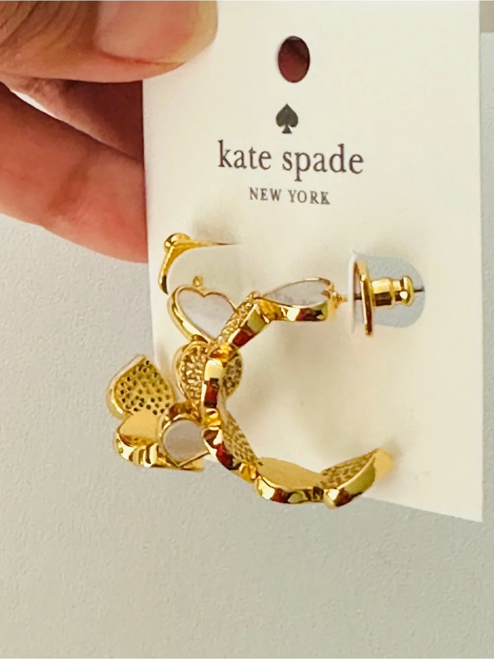 kate spade Gold Heart-Linked Hammered Hoop Earrings